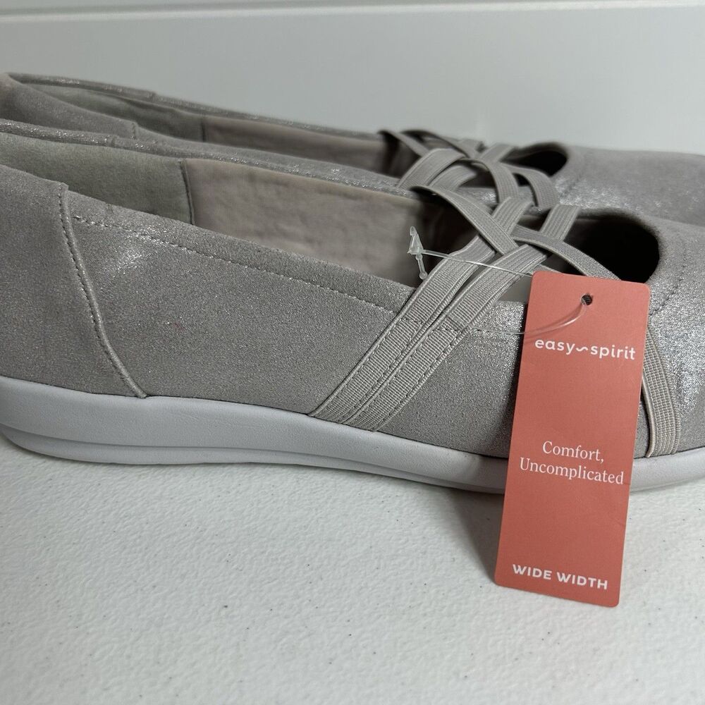 Easy Spirit Aubree2 Women’s Size 10 W Silver Slip-On Comfort Flats Wide Width - Picture 2 of 8